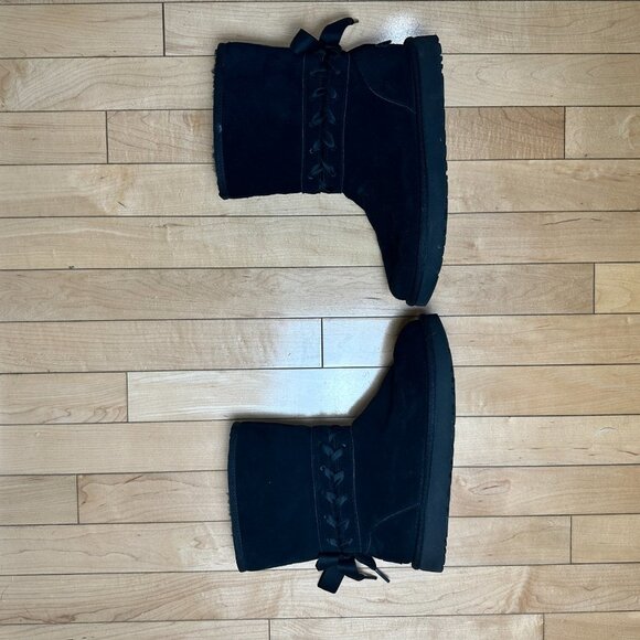 UGG Classic Lace Black Boots Booties Corset Black Size 7 - Picture 5 of 10